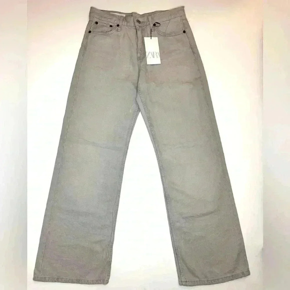 Zara Womens Mid Waist Wrinkle Effect Coated Jeans Wide Leg Size 4 - Picture 2 of 10